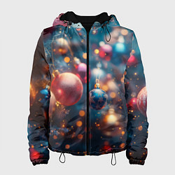 Женская куртка Красные и синие шары на фоне елки