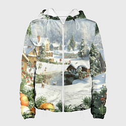 Куртка с капюшоном женская Рождественская атмосфсра, цвет: 3D-белый