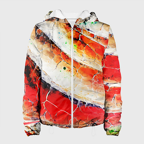Женская куртка Красно-белая волнистая абстракция / 3D-Белый – фото 1