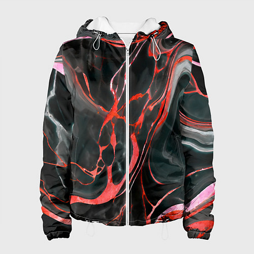 Женская куртка Красно-чёрный мрамор / 3D-Белый – фото 1