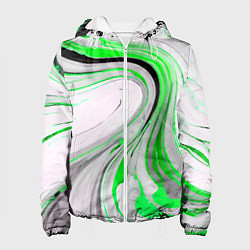 Женская куртка Волнистые чёрно-зелёные линии на белом фоне