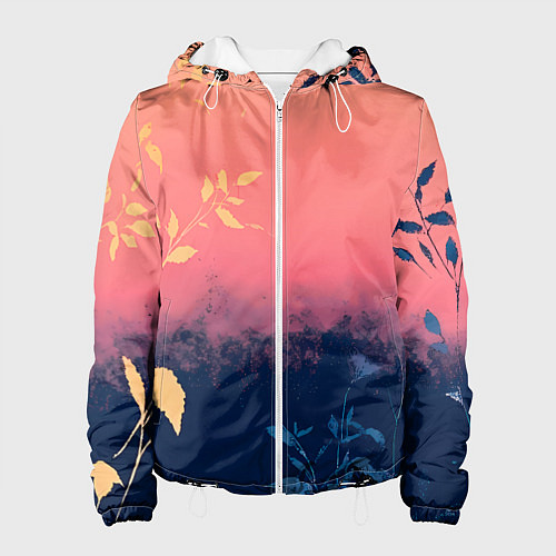 Женская куртка Листья на сине-розовом фоне - нейросеть / 3D-Белый – фото 1