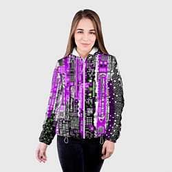 Куртка с капюшоном женская Киберпанк паттерн фиолетовый, цвет: 3D-белый — фото 2