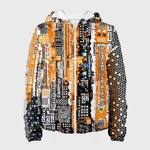 Женская куртка Киберпанк паттерн жёлтый / 3D-Белый – фото 1