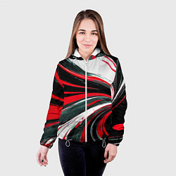 Куртка с капюшоном женская Волнистые чёрно-красные линии на белом фоне, цвет: 3D-белый — фото 2