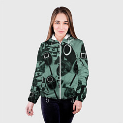 Куртка с капюшоном женская Игра в кальмара маска ведущего и стражников, цвет: 3D-белый — фото 2