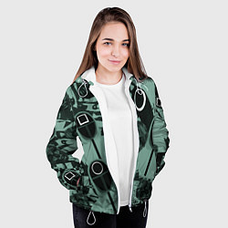 Куртка с капюшоном женская Игра в кальмара маска ведущего и стражников, цвет: 3D-белый — фото 2