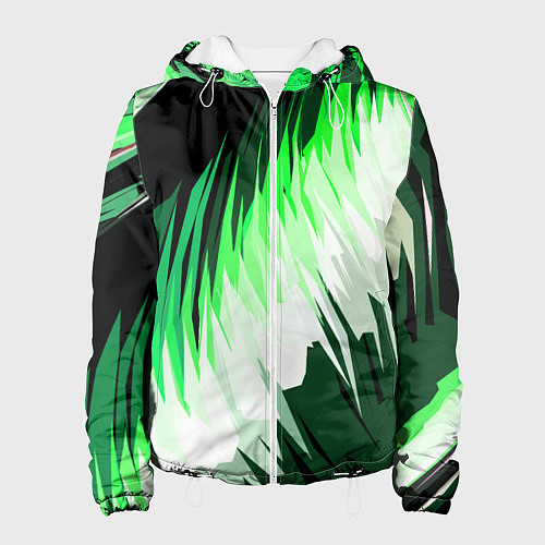 Женская куртка Зелёно-белая абстракция на чёрном фоне / 3D-Белый – фото 1