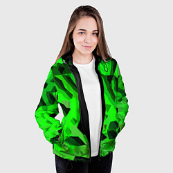 Куртка с капюшоном женская Чёрно-зелёная пористая абстракция, цвет: 3D-черный — фото 2