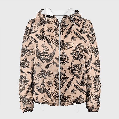 Женская куртка Татуировка с цикадой и демоном Они - паттерн / 3D-Белый – фото 1