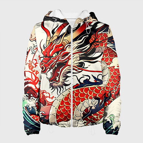 Женская куртка Красный дракон в японском стиле ирезуми / 3D-Белый – фото 1