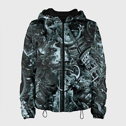 Женская куртка Гладиатор и минотавр на фоне мечей и щитов