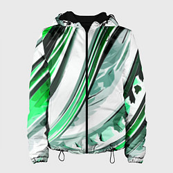 Женская куртка Волнистая бело-зелёная абстракция
