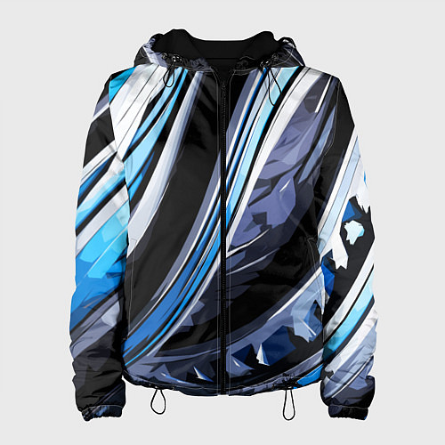 Женская куртка Волнистая чёрно-синяя абстракция / 3D-Черный – фото 1