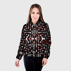 Куртка с капюшоном женская Чёрно-красные диагональные полосы на белом фоне, цвет: 3D-черный — фото 2