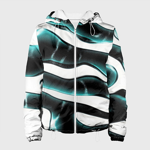 Женская куртка Абстрактный черно-зеленый камуфляж / 3D-Белый – фото 1