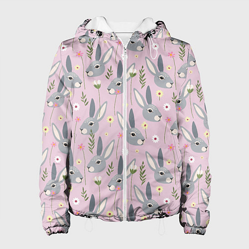 Женская куртка Серый заяц с цветами / 3D-Белый – фото 1