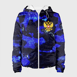 Женская куртка Синий потертый камуфляж и герб РФ