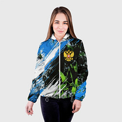 Куртка с капюшоном женская Герб России на камуфляже, цвет: 3D-белый — фото 2