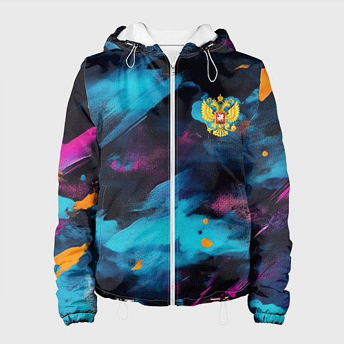 Женская куртка Герб РФ на текстурном камуфляже / 3D-Белый – фото 1