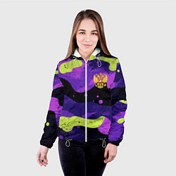 Куртка с капюшоном женская Черно-фиолетовый камуфляж и золотой герб РФ, цвет: 3D-белый — фото 2