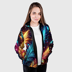 Куртка с капюшоном женская Неоновые разноцветные перья, цвет: 3D-черный — фото 2