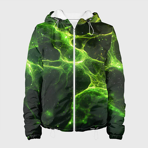 Женская куртка Зеленые волокна текстура / 3D-Белый – фото 1