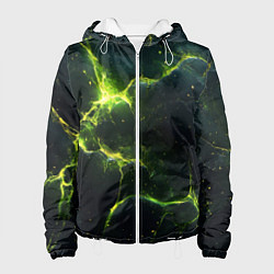 Куртка с капюшоном женская Разбитая плита с зеленым светом, цвет: 3D-белый