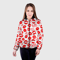 Куртка с капюшоном женская Губы и сердца, цвет: 3D-черный — фото 2