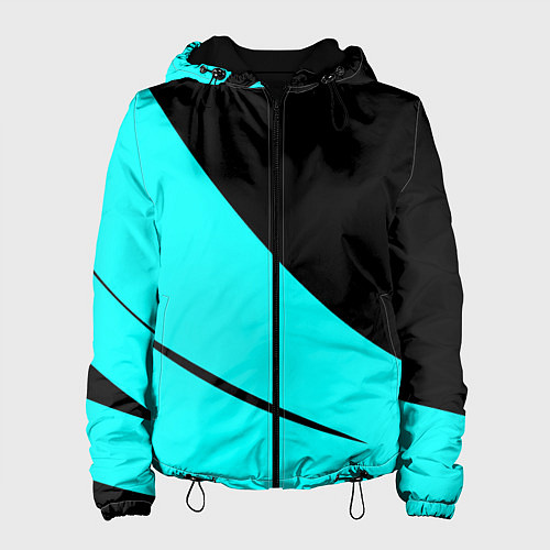 Женская куртка Чёрный и неоновый голубой двуцветный с полосой / 3D-Черный – фото 1