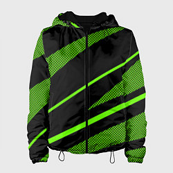 Куртка с капюшоном женская Чёрно-зелёный абстрактные полосы, цвет: 3D-черный