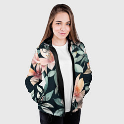 Куртка с капюшоном женская Цветочный паттерн, цвет: 3D-черный — фото 2