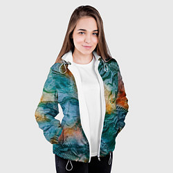 Куртка с капюшоном женская Окаменелые динозавры, тропический зеленый, цвет: 3D-белый — фото 2