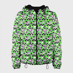 Куртка с капюшоном женская Киберпанк шестиугольники зелёные, цвет: 3D-черный