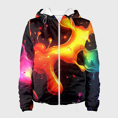 Женская куртка Радужные кляксы на черном фоне / 3D-Белый – фото 1