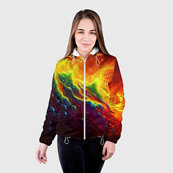 Куртка с капюшоном женская Абстрактные волны с огнем, цвет: 3D-белый — фото 2