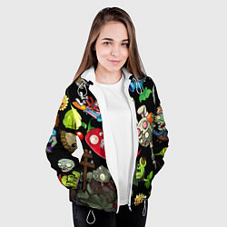 Куртка с капюшоном женская Растения против зомби персонажи на черном, цвет: 3D-белый — фото 2