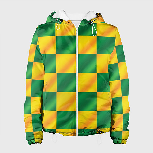 Женская куртка Желтый и зеленый геометрический паттерн / 3D-Белый – фото 1