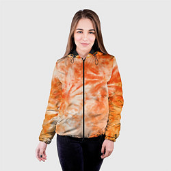 Куртка с капюшоном женская Оранжевый тай-дай пятна, цвет: 3D-черный — фото 2