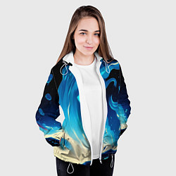 Куртка с капюшоном женская Бело-синее пламя из абстрактных красок, цвет: 3D-белый — фото 2