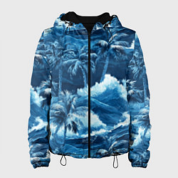Женская куртка Пальмы и волны - голубые оттенки паттерн