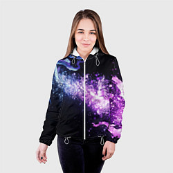 Куртка с капюшоном женская Фиолетово-синяя абстрактная волна, цвет: 3D-белый — фото 2