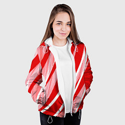 Куртка с капюшоном женская Красно-белый абстракция с полосами, цвет: 3D-белый — фото 2