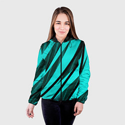Куртка с капюшоном женская Неоновый голубой с чёрным абстракция с полосами, цвет: 3D-черный — фото 2