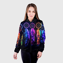 Куртка с капюшоном женская Ловцы снов - свечение перьев, цвет: 3D-черный — фото 2