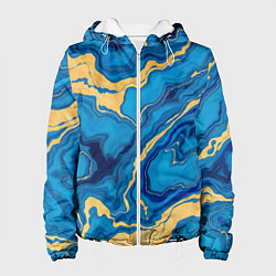 Куртка с капюшоном женская Синий мрамор с золотом, цвет: 3D-белый