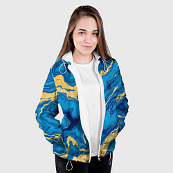 Куртка с капюшоном женская Синий мрамор с золотом, цвет: 3D-белый — фото 2