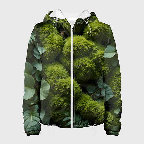 Женская куртка Зеленый мох и листья / 3D-Белый – фото 1