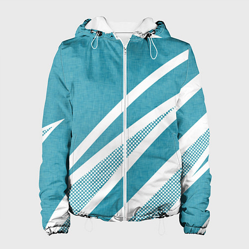 Женская куртка Бело-голубой абстракция с полосами / 3D-Белый – фото 1