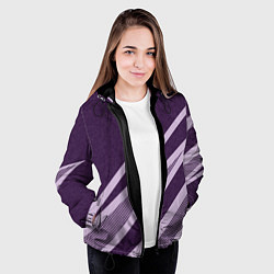 Куртка с капюшоном женская Фиолетовый абстрактный с полосой, цвет: 3D-черный — фото 2